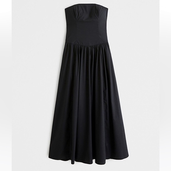 NWT Abercrombie & Fitch Black Drop-waist Strapless Maxi Dress in Black, Size XSP - Picture 2 of 8